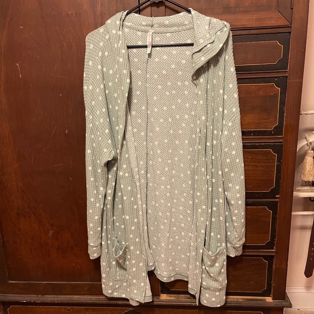 LuLaRoe Sage Green Polka Dot Open Cardigan/Robe
